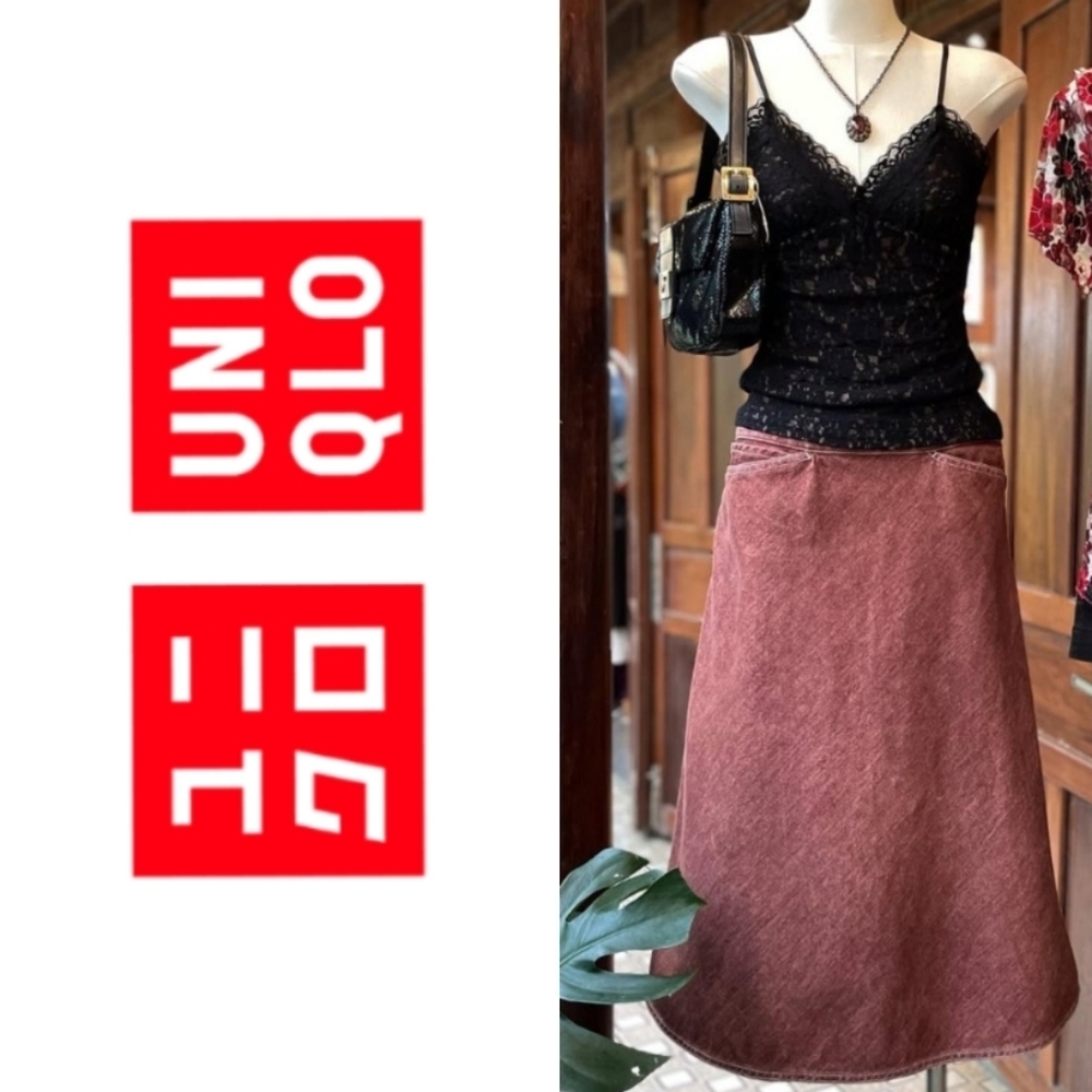 Uniqlo Midi A-Line Denim Skirt, Rose